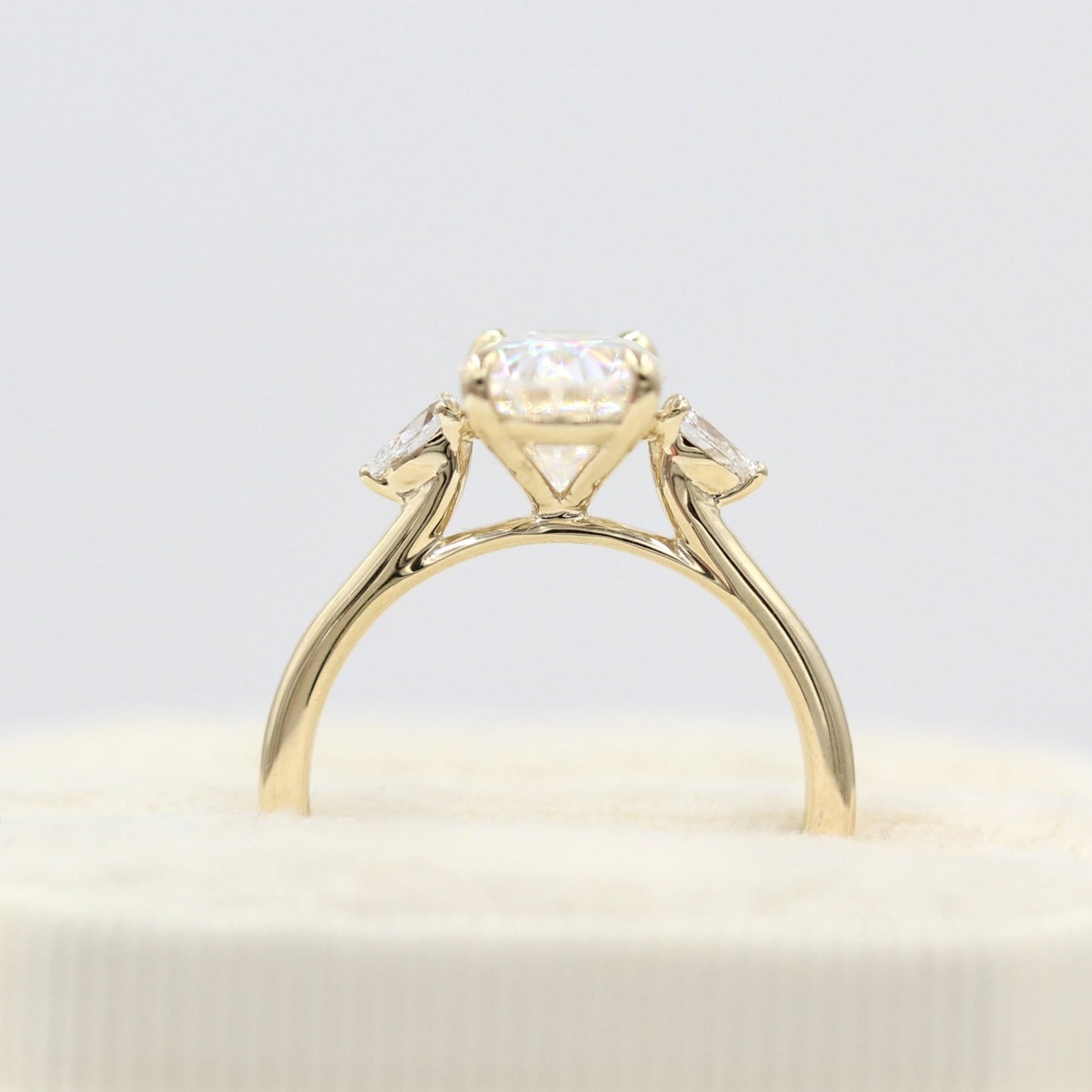 14K Oval Cut Lab Made Three Stone  Ring