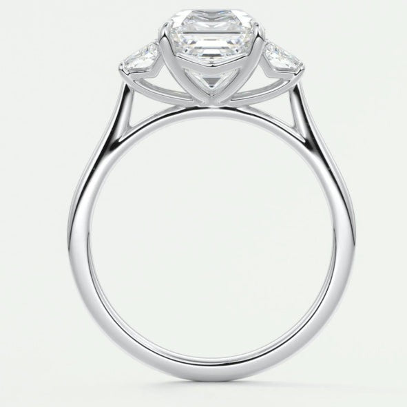 Asscher Cut Three Stone Lab Diamond Engagement Ring