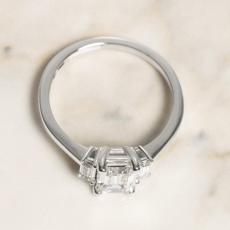 Three Stone Emerald Cut Engagement Ring