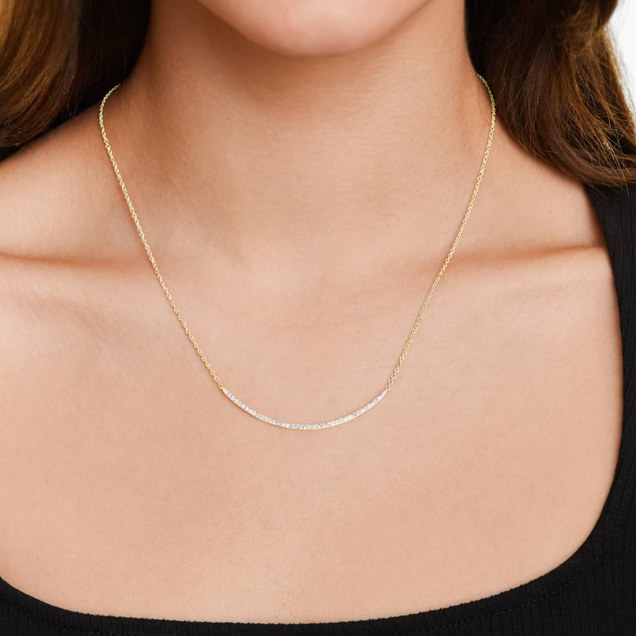 18k Dainty Pave Diamond Necklace For Women