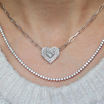 2.06 CT Multi Princess Cut Double Halo Heart Diamond Necklace