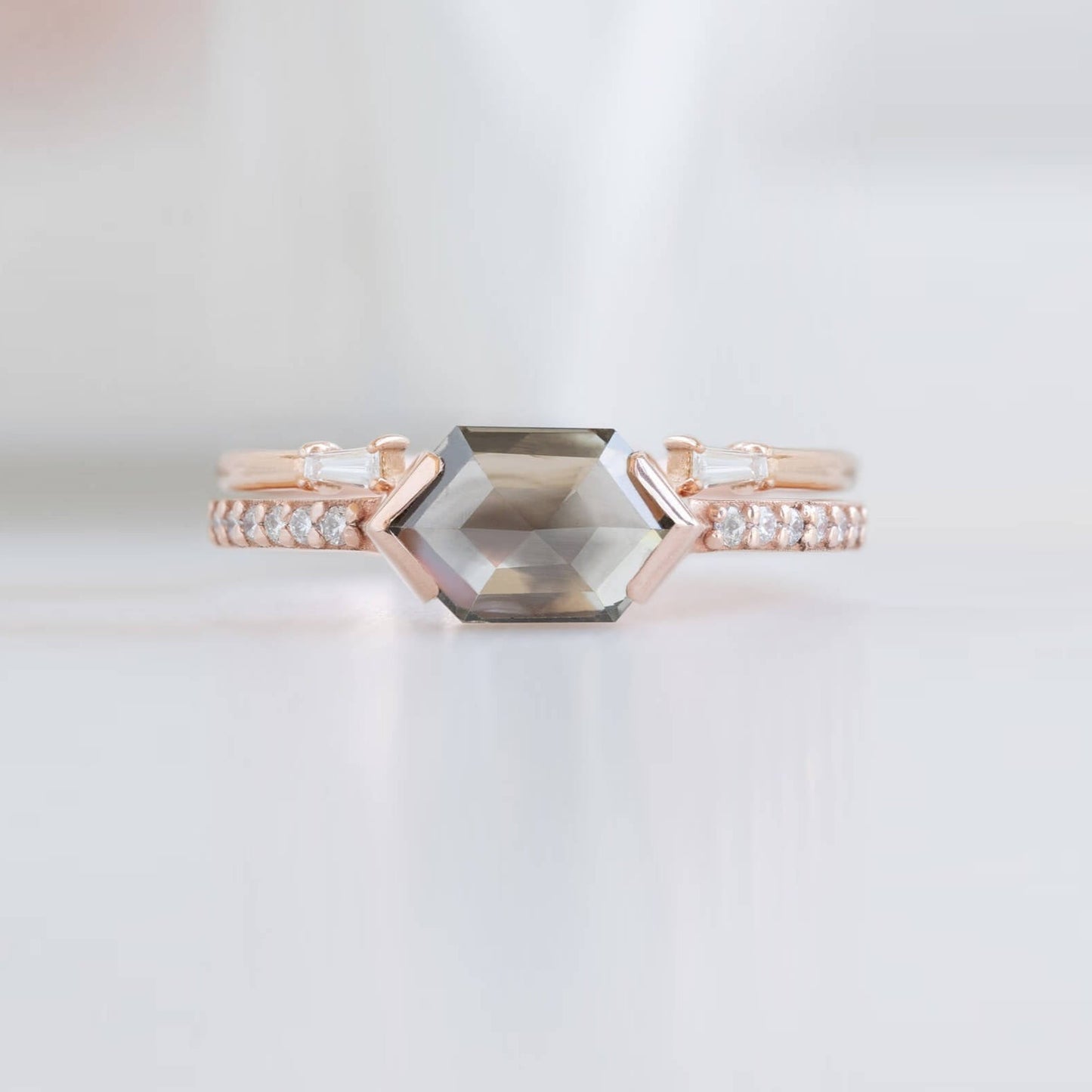 Salt And Pepper Hexagon Cut Diamond Ring