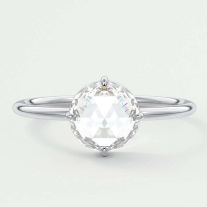 Round Rose Cut Solitaire Moissanite Engagement Ring
