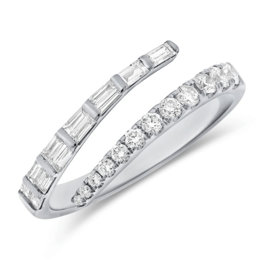 Round And Baguette Half Eternity Wrap Ring