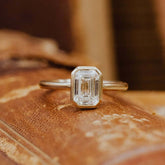 14K Yellow Gold Emerald Cut Bezel Set Wedding Ring