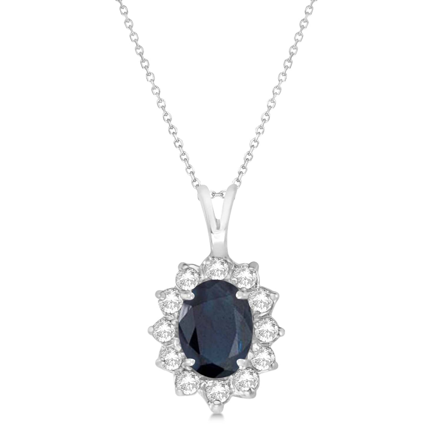 Oval Blue Sapphire Diamond Halo Necklace