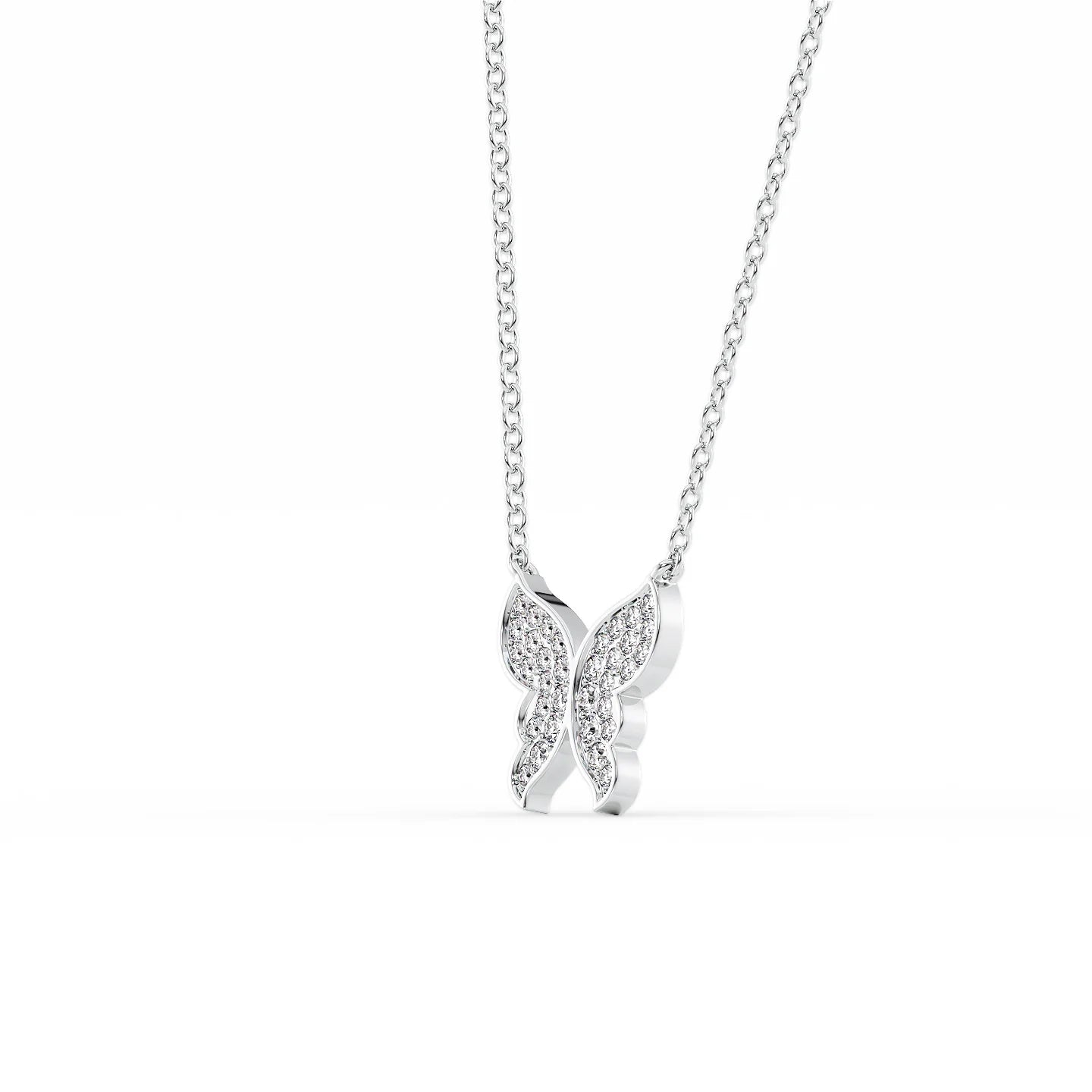 14k Gold Pave Diamond Butterfly Pendant Necklace