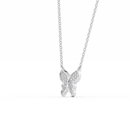 14k Gold Pave Diamond Butterfly Pendant Necklace