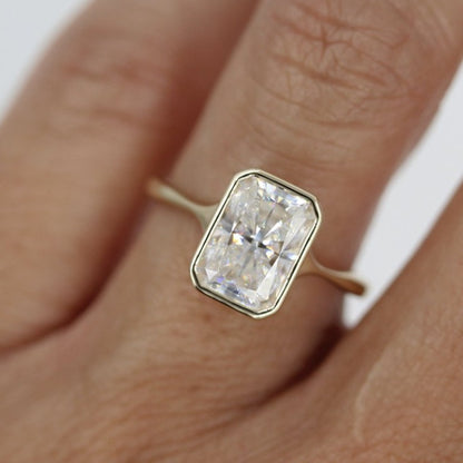 14K Gold Radiant Cut Bezel Set Solitaire Ring