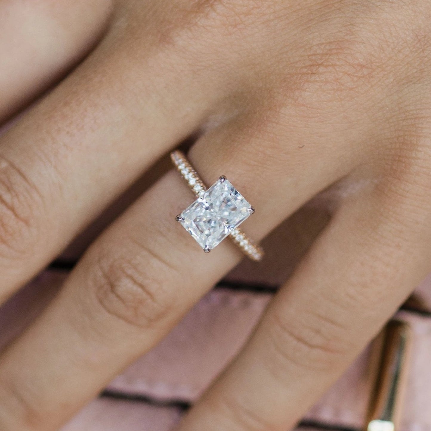 Radiant Cut Hidden Halo Engagement Ring