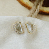1.12 CT Half Moon Cut Halo Diamond Earrings