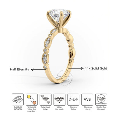 Elongated Cushion Cut Solitaire Accent Diamond Ring