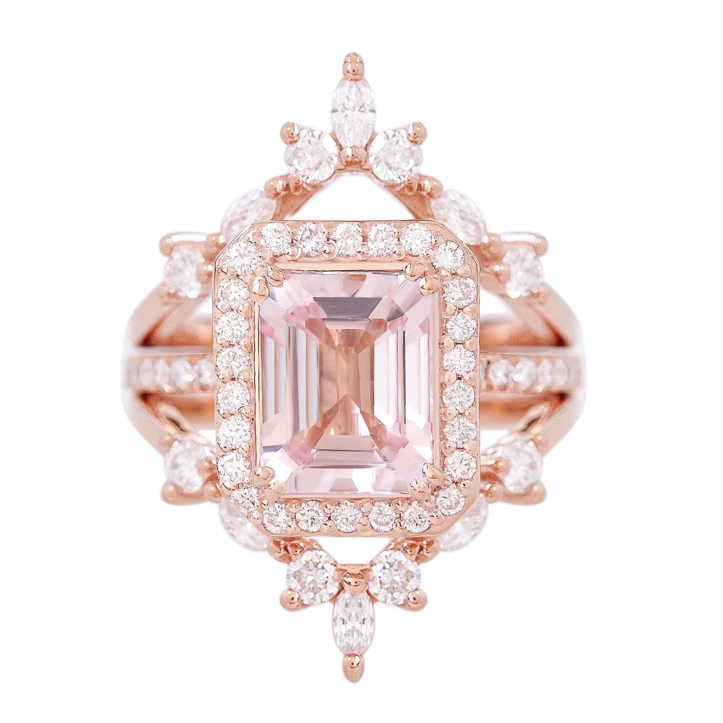 2.17 CT Pink Emerald Cut Art Deco Diamond Ring