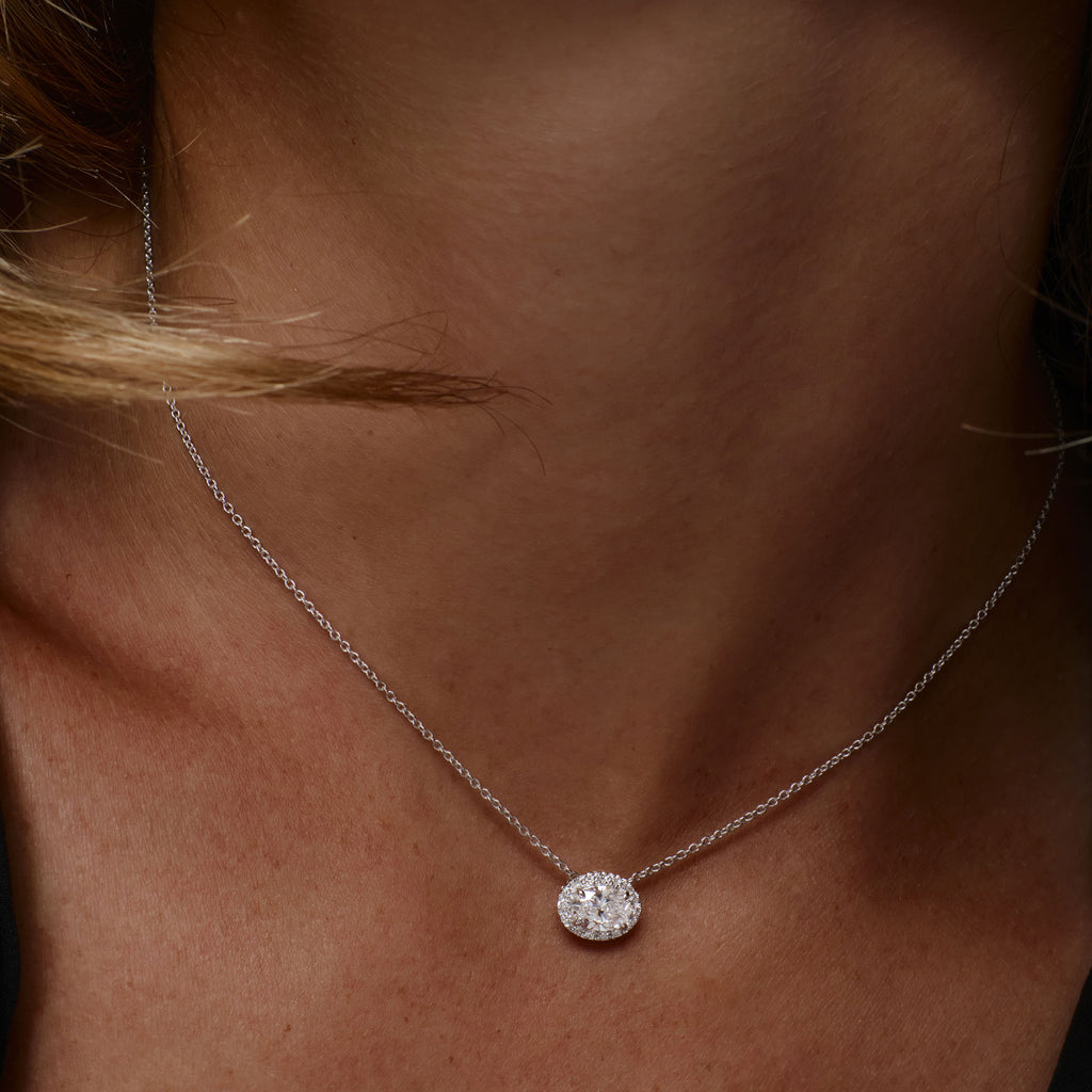 Oval Cut Moissanite Necklace in 14k Gold