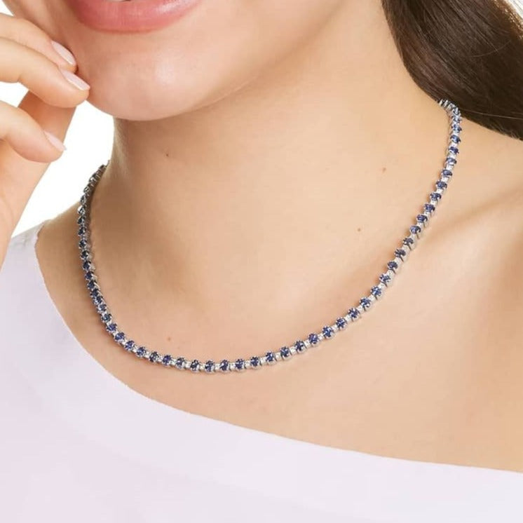 Vivid Blue Oval Cut Lab Grown Diamond Tennis Necklace