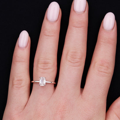 10K  Emerald Cut Basket Style Diamond Ring
