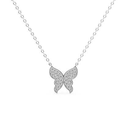 14k Gold Pave Diamond Butterfly Pendant Necklace