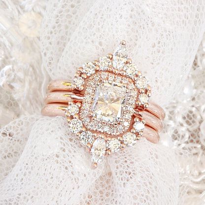 Radiant Cut Halo Eternity Bridal Engagement Ring