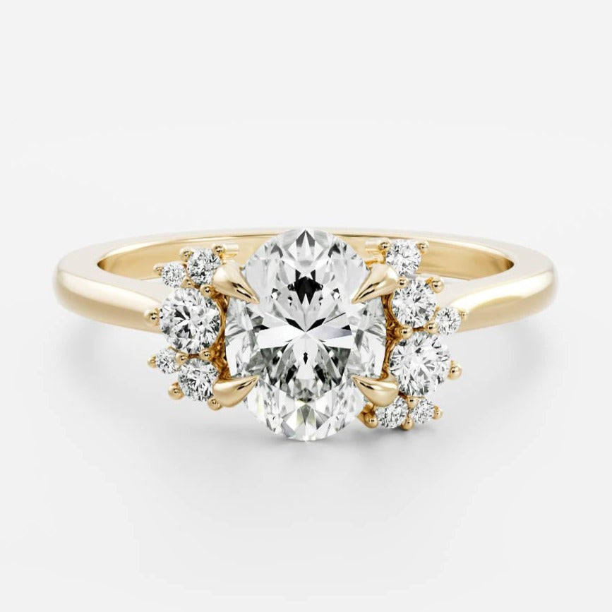 1.80 CT Cluster Accent Oval Moissanite Ring