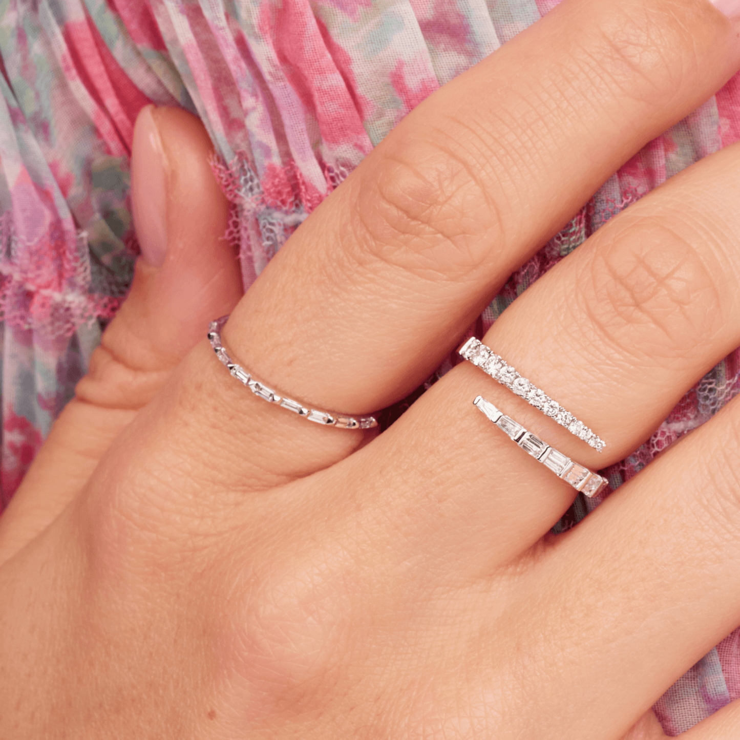 Round And Baguette Half Eternity Wrap Ring