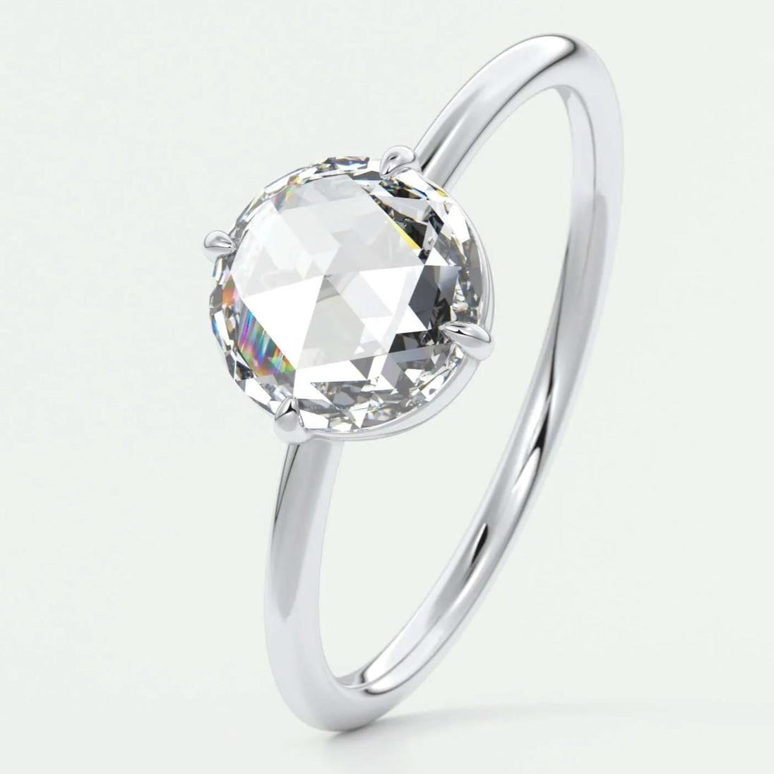 Round Rose Cut Solitaire Moissanite Engagement Ring