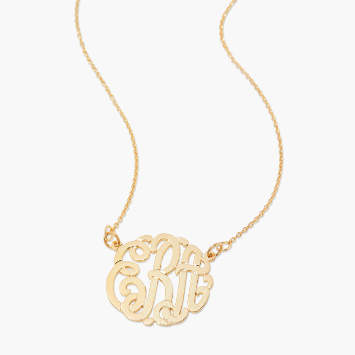 Initials Name Monogram Necklace in 18K Solid Gold