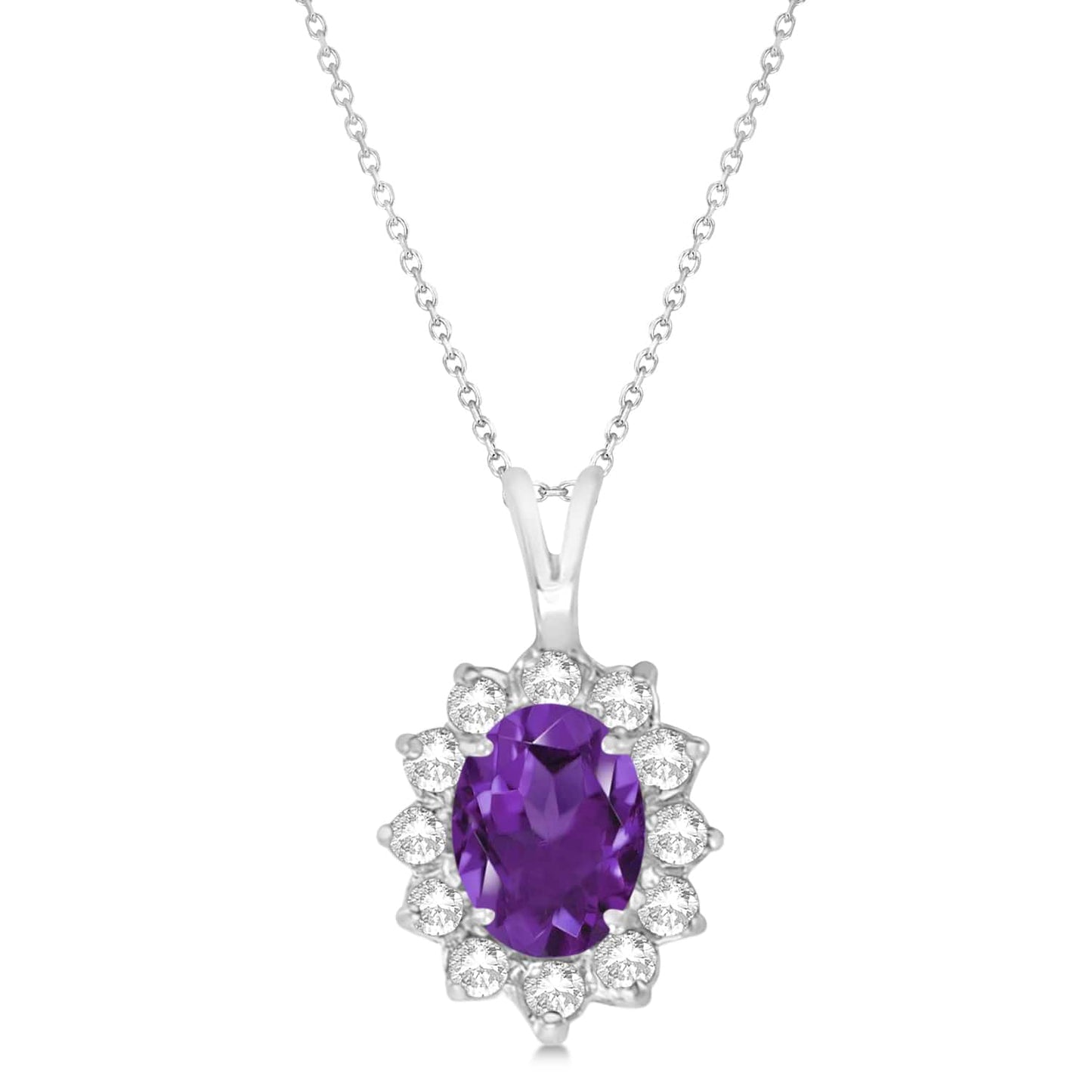 Oval Blue Sapphire Diamond Halo Necklace