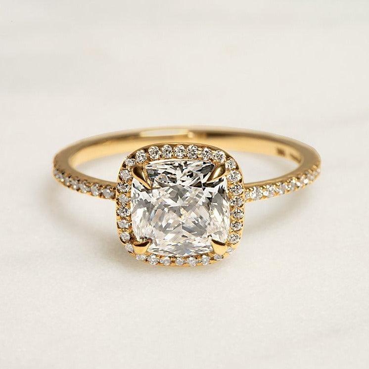 14K Cushion Cut Halo Diamond Engagement Ring