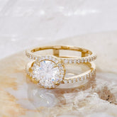Round Wide Band Halo Engagement Ring