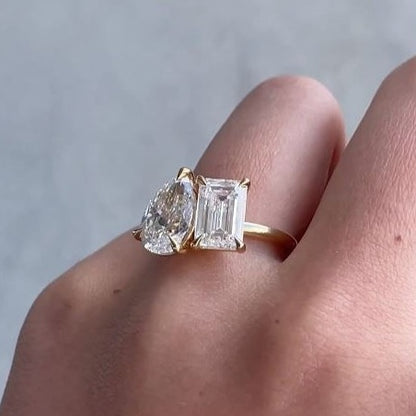 2.00 CT Toi Et Moi Pear And Emerald Cut Diamond Ring