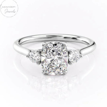 0.50 To 2.00 Elongated Cushion Cut Three Stone Ring