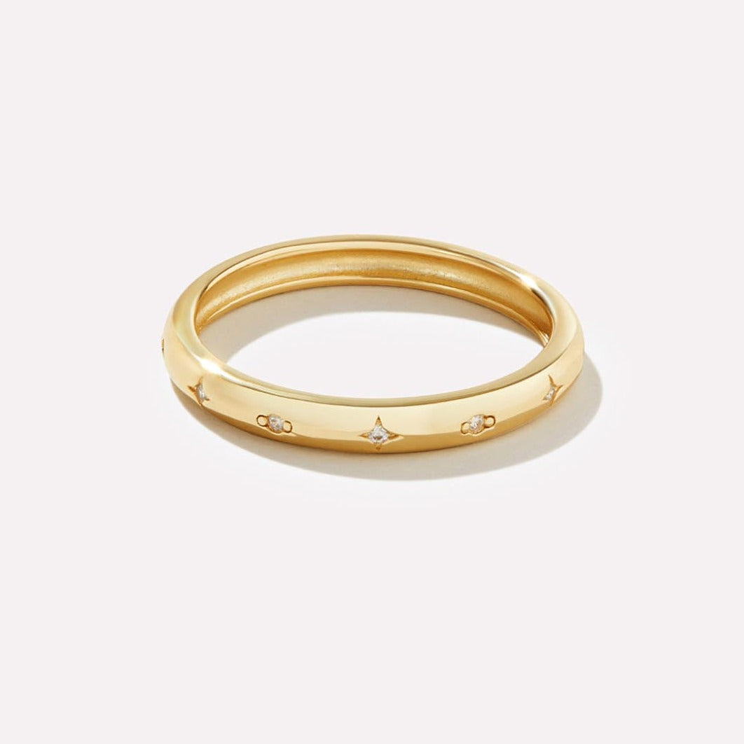 18K Solid Gold Flush Setting Round Cut Wedding Band