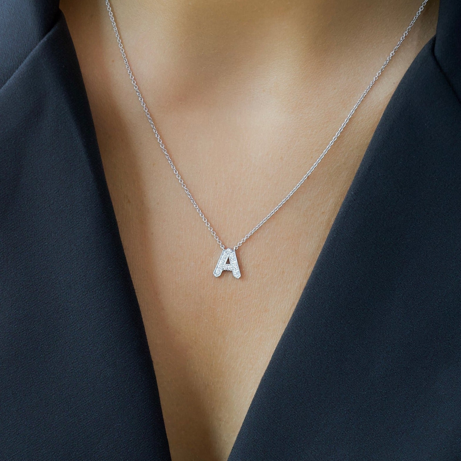 Personalized Diamond Initial Letter Pendant Necklace