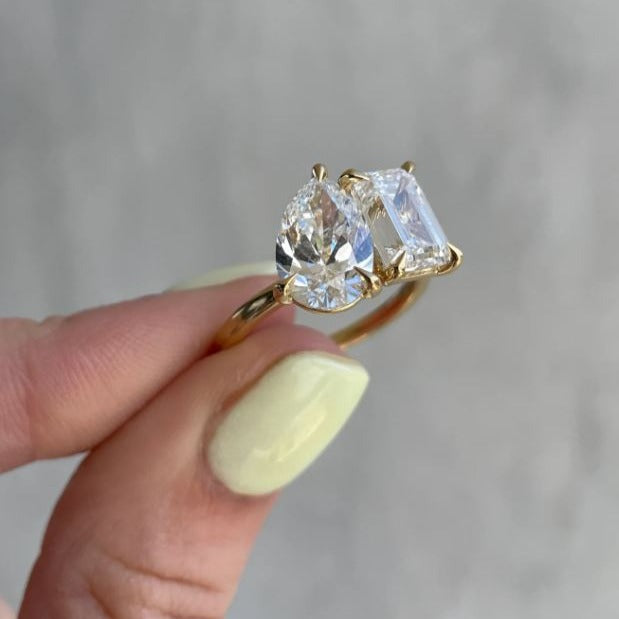 2.00 CT Toi Et Moi Pear And Emerald Cut Diamond Ring