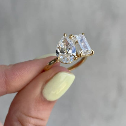 2.00 CT Toi Et Moi Pear And Emerald Cut Diamond Ring