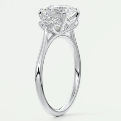 Asscher Cut Three Stone Lab Diamond Engagement Ring