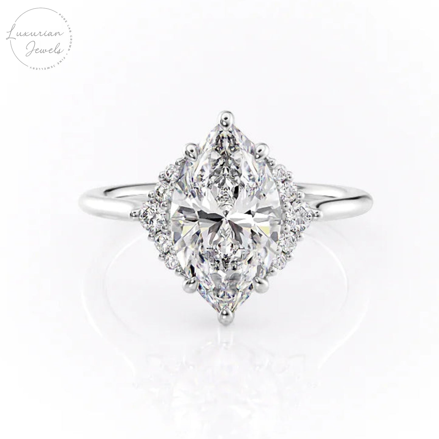 Marquise Cut Lab Diamond Cathedral Style Ring