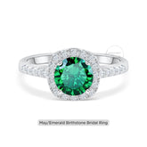 Round Cut May Birthstone Emerald Engagement Ring