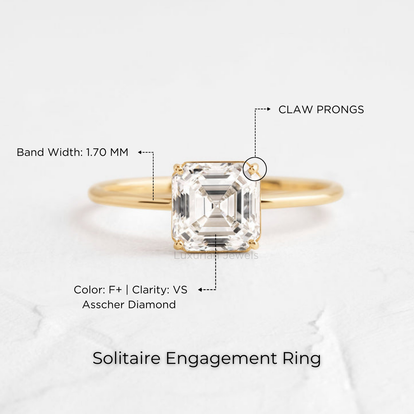 14k Asscher Cut Lab Diamond Engagement Ring