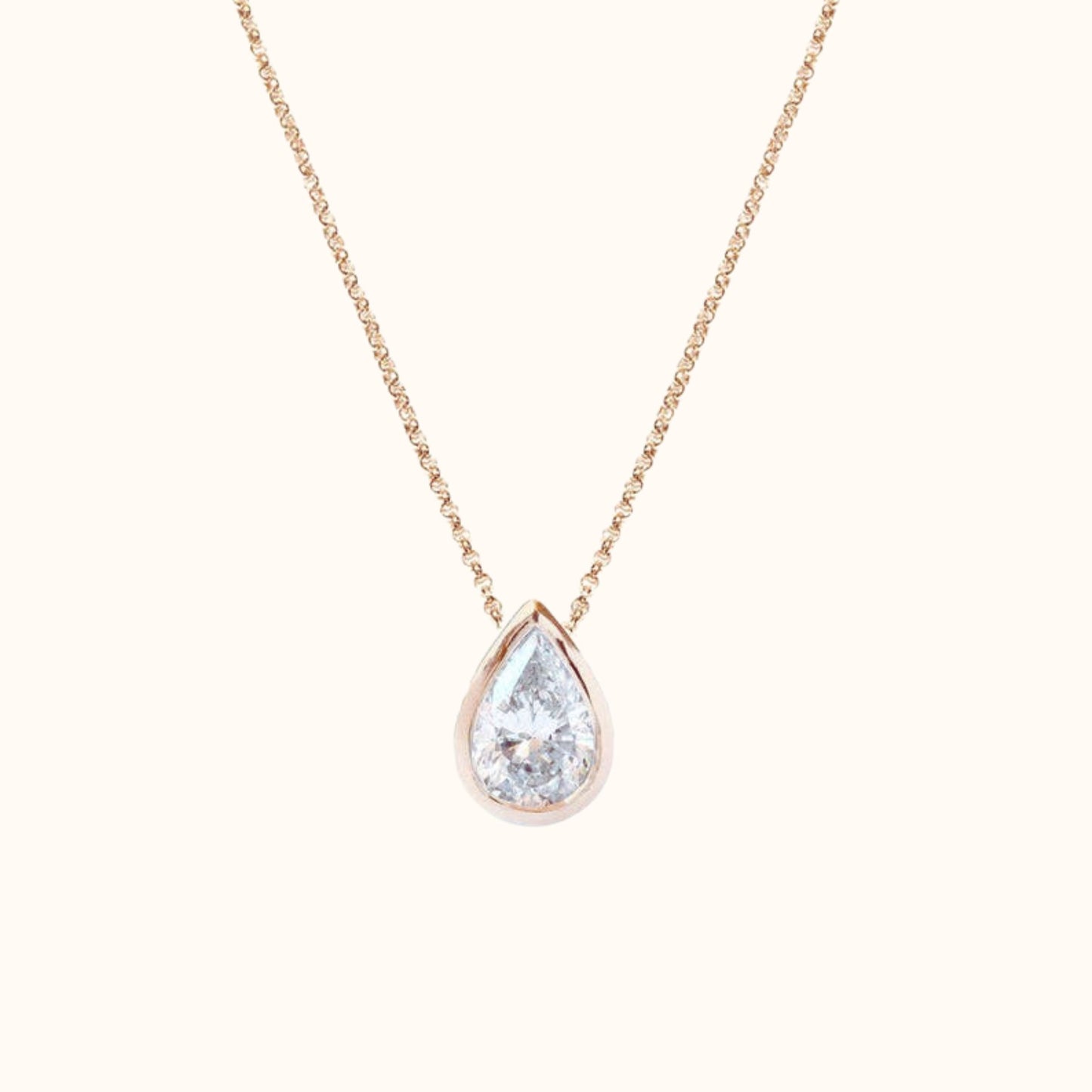 Pear Diamond Bezel Set 14K White Gold Necklace