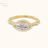 14K Pinched Bezel Set Marquise Cut Diamond Engagement Ring