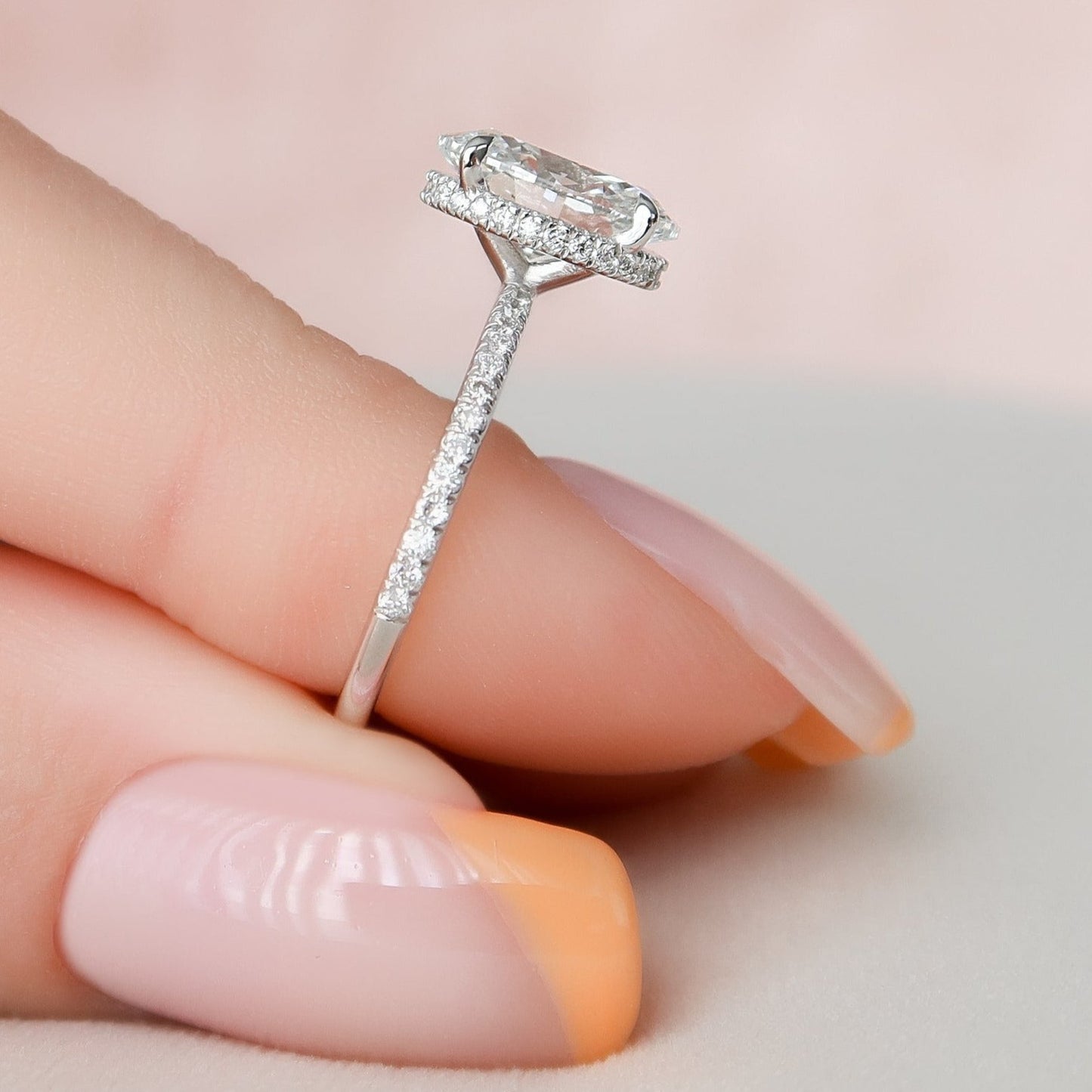 Oval Cut Hidden Halo Set Diamond Wedding Ring
