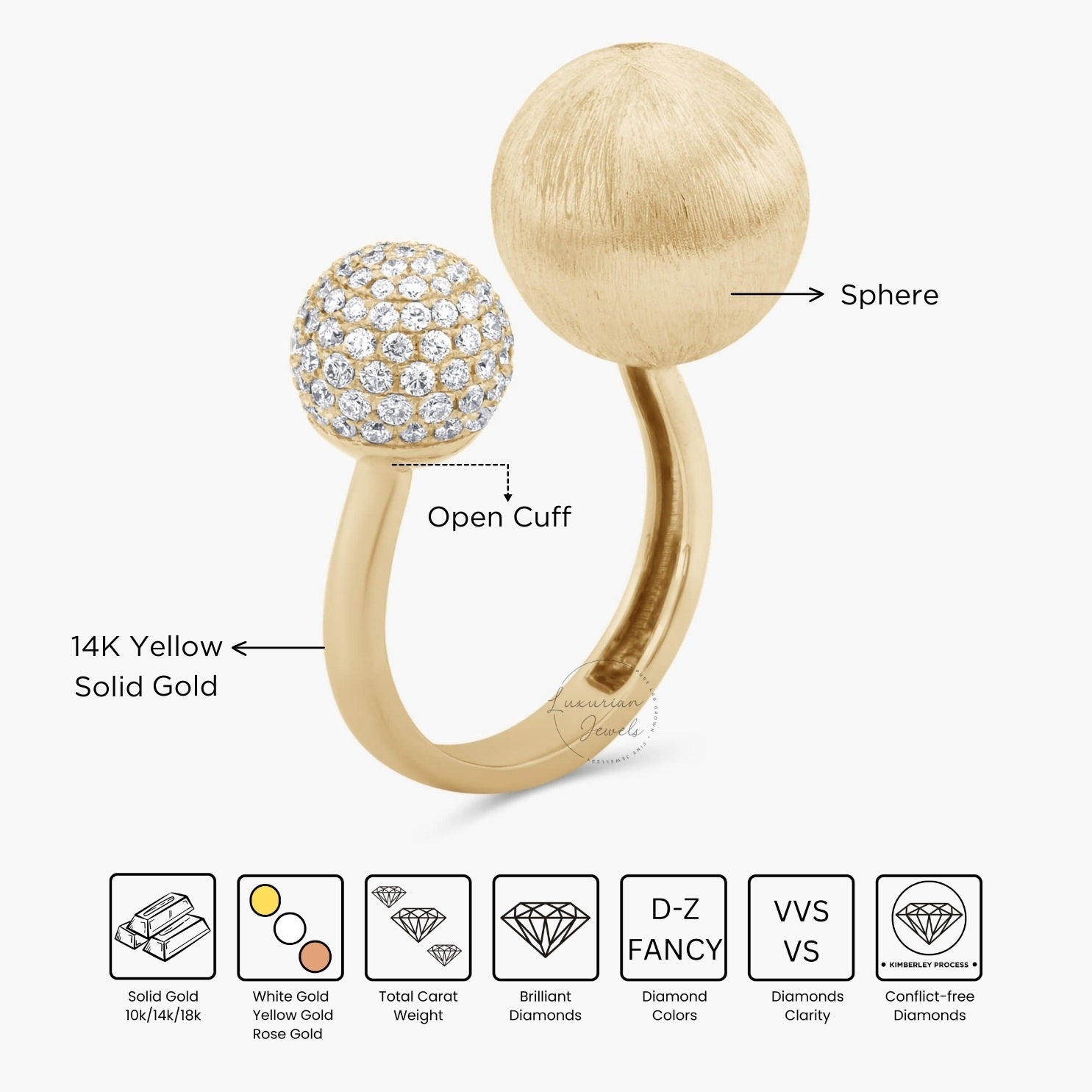 Open Cuff Round Cut Diamond Ring