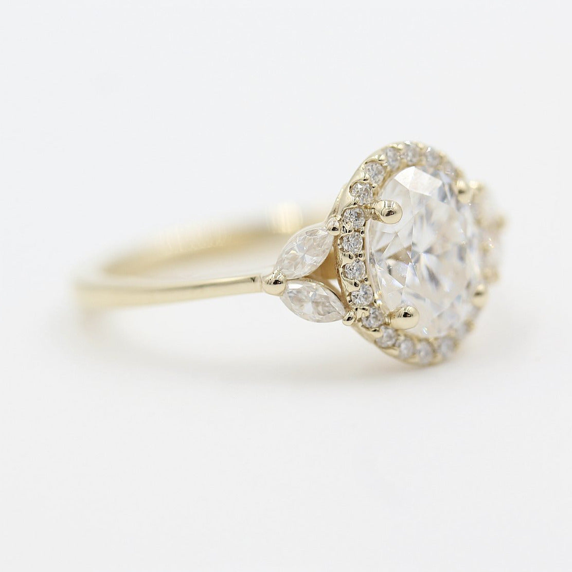 18K Yellow Gold Oval Cut Halo Solitaire Accent Ring