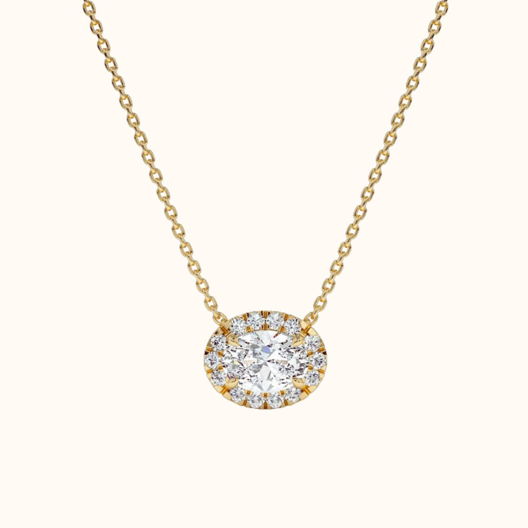 Oval Cut Moissanite Necklace in 14k Gold