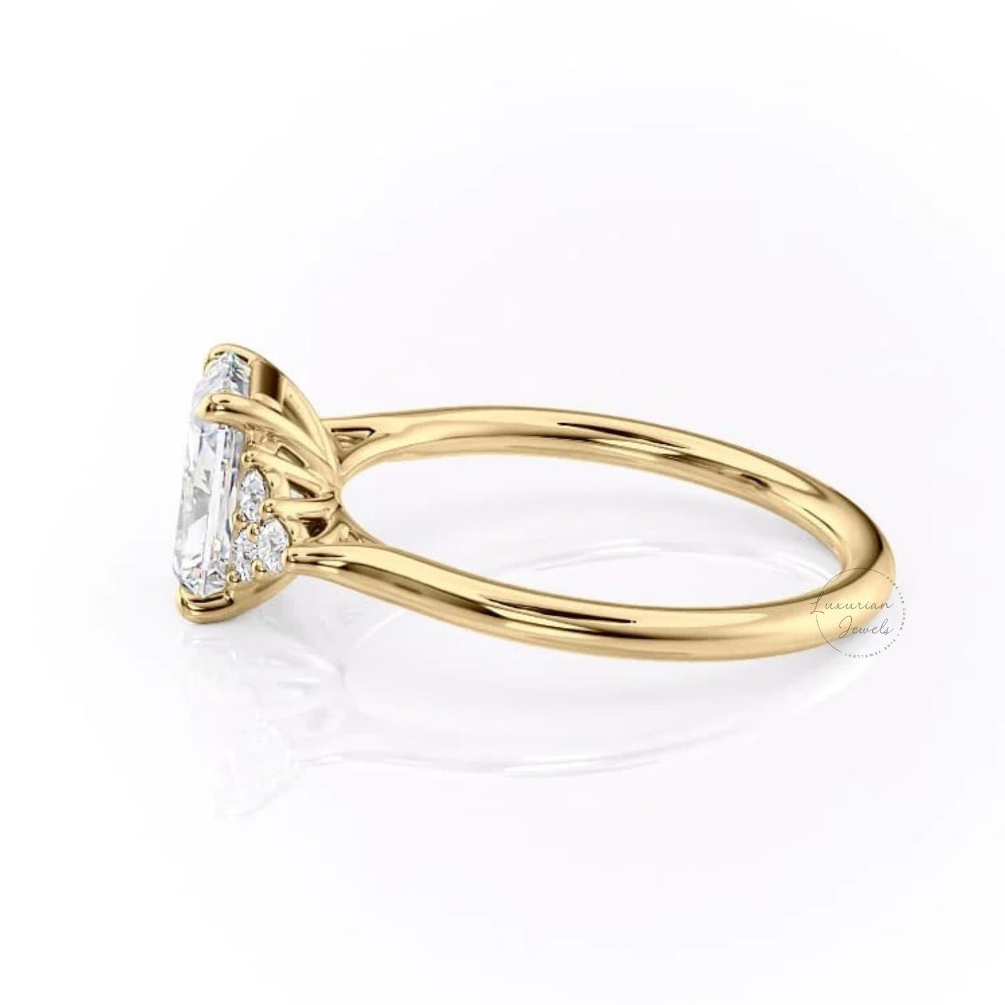 Radiant Cut Style Three Diamond Unique Ring