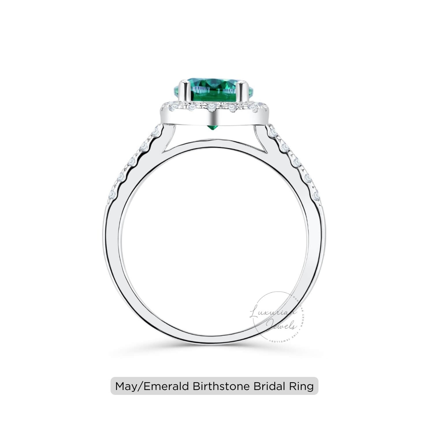 Round Cut May Birthstone Emerald Engagement Ring