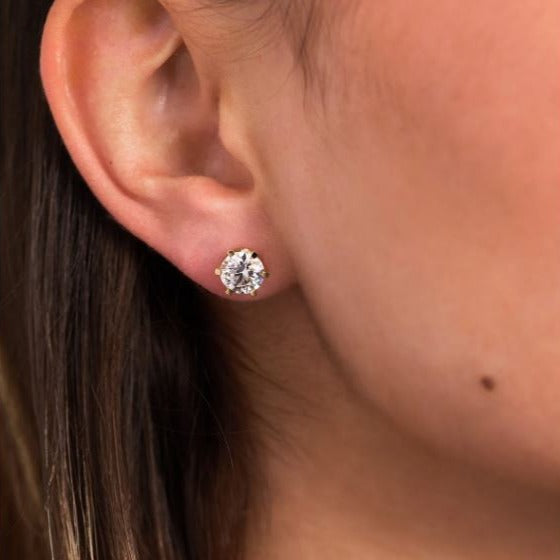 14K Solid Gold Round Cut Lab Grown Diamond Earring