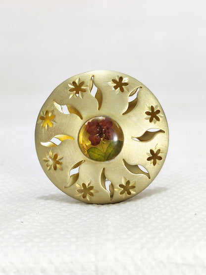 Handmade Pressed Red Flower Luxurian Jewels Ring