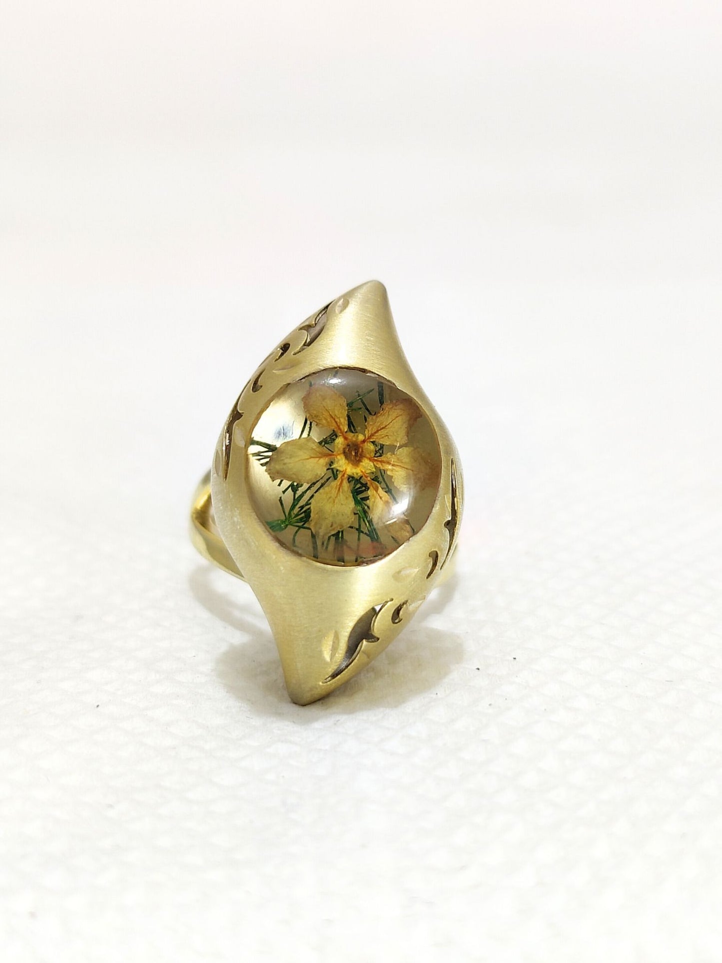 Handmade Tiny Yellow Pressed Flower Ring